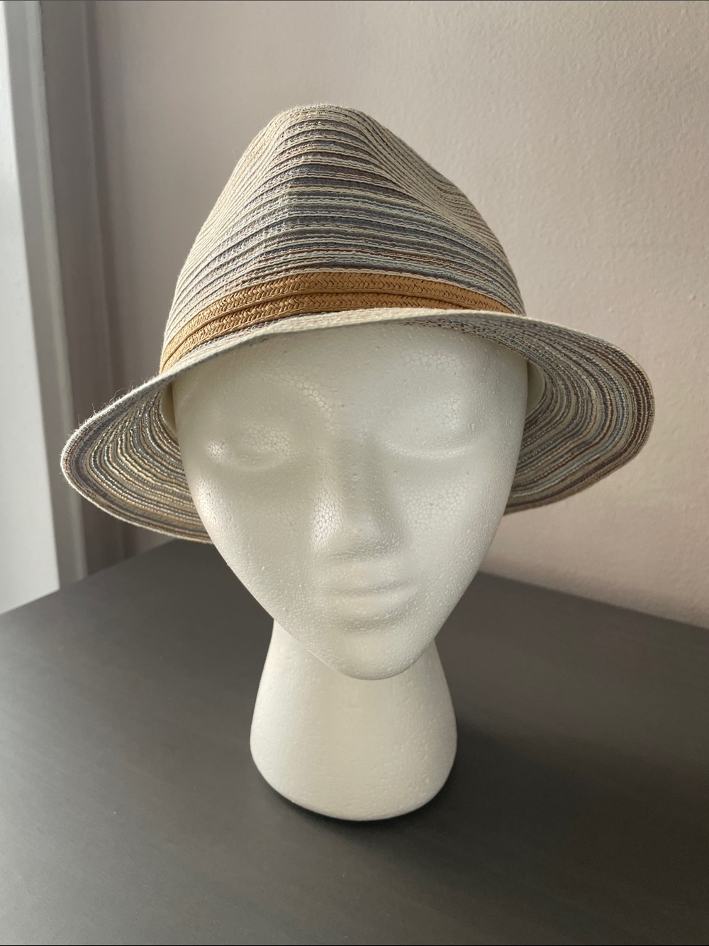 San Diego Hat Company Multistripe Neutral Straw Fedora - Beige, Tan, Gray